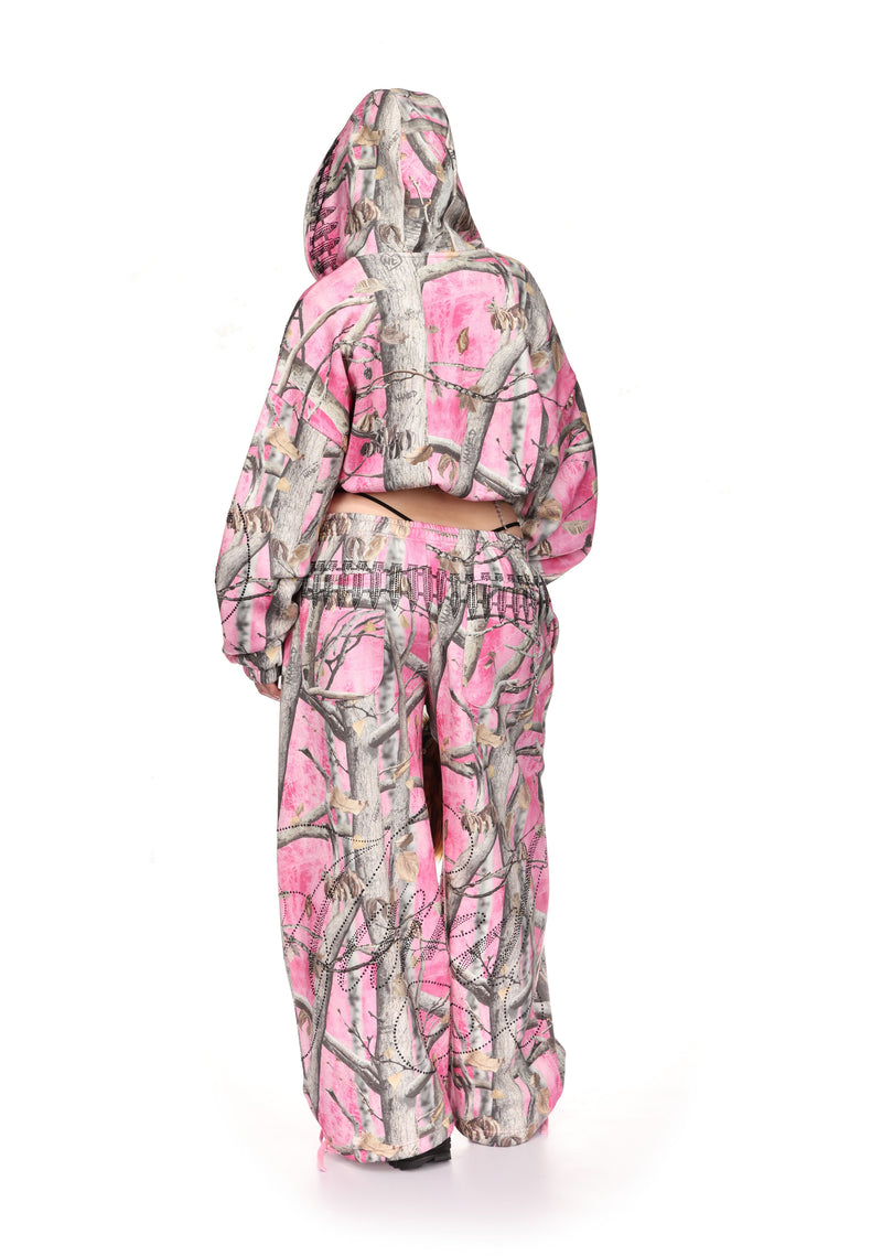 ENEMY CROP ZIP HOODIE PINK TREE CAMO
