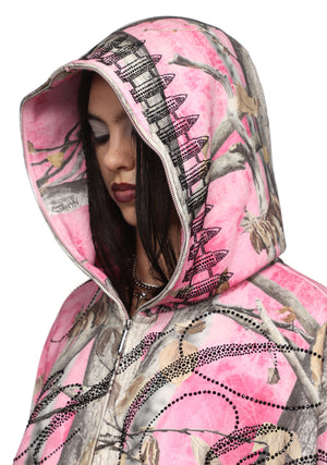 ENEMY CROP ZIP HOODIE PINK TREE CAMO