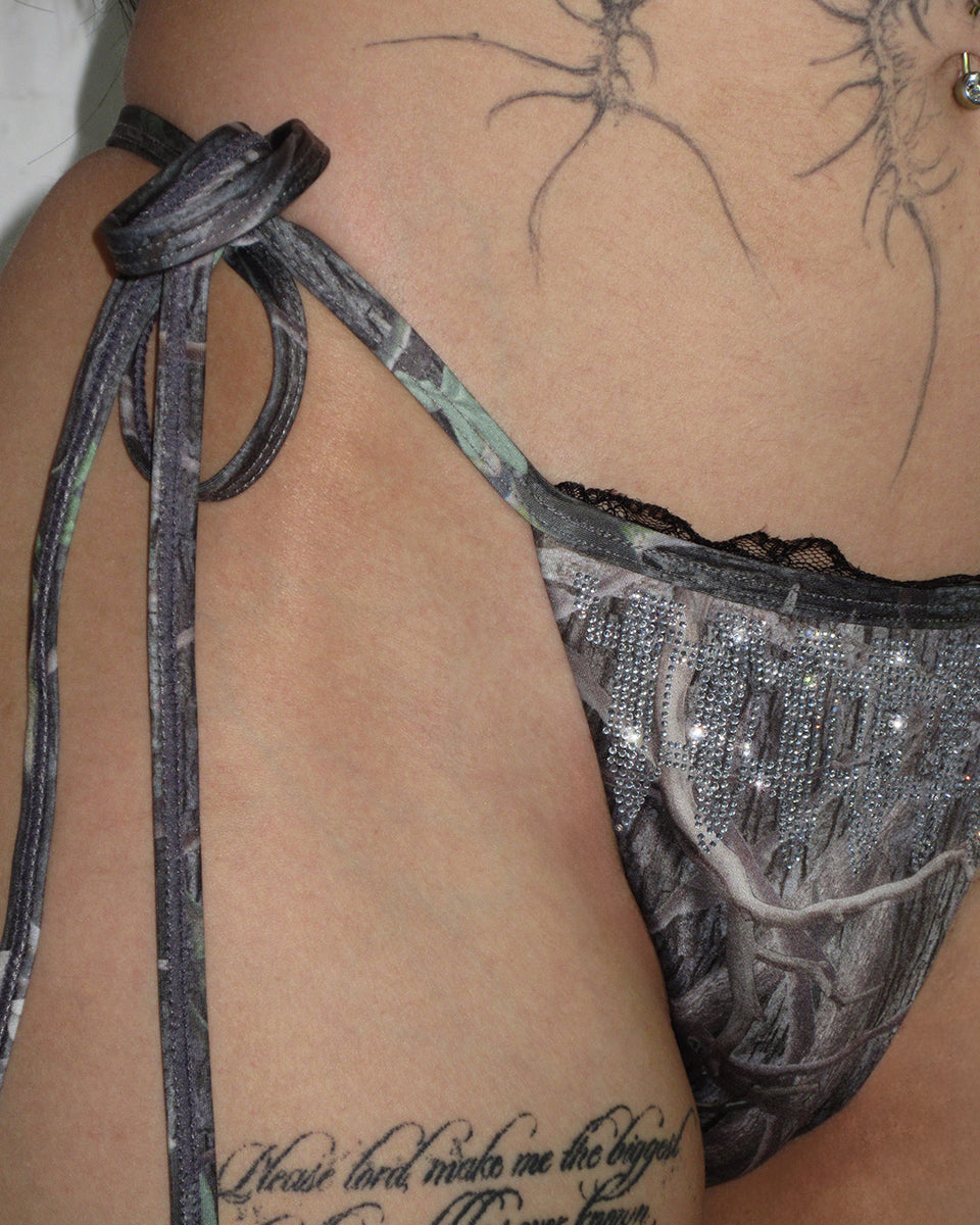 ENEMY RHINESTONE BIKINI BOTTOMS TREE CAMO