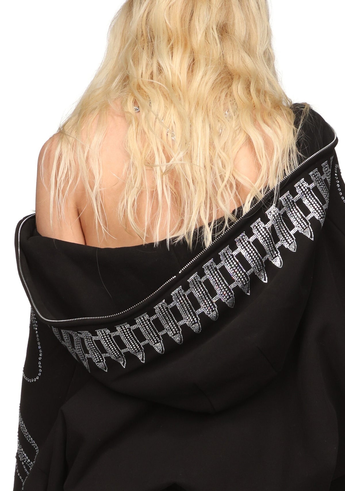 ENEMY RHINESTONE CROP ZIP HOODIE BLACK