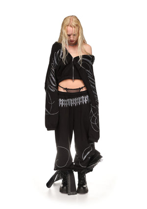 ENEMY RHINESTONE CROP ZIP HOODIE BLACK