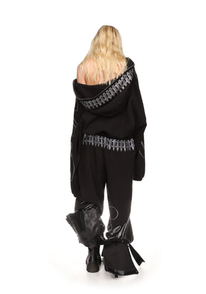 ENEMY RHINESTONE CROP ZIP HOODIE BLACK