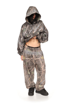ENEMY RHINESTONE CROP ZIP HOODIE TREE CAMO