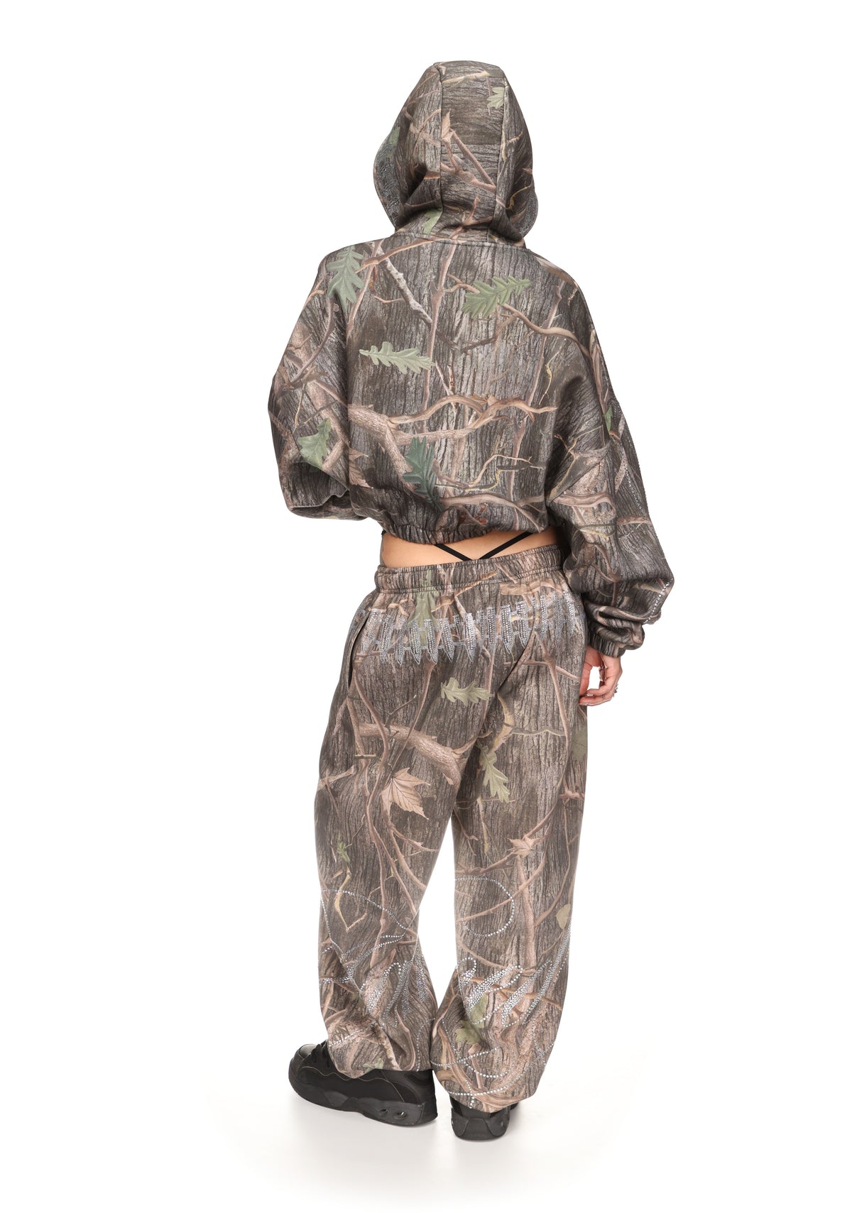 ENEMY RHINESTONE CROP ZIP HOODIE TREE CAMO