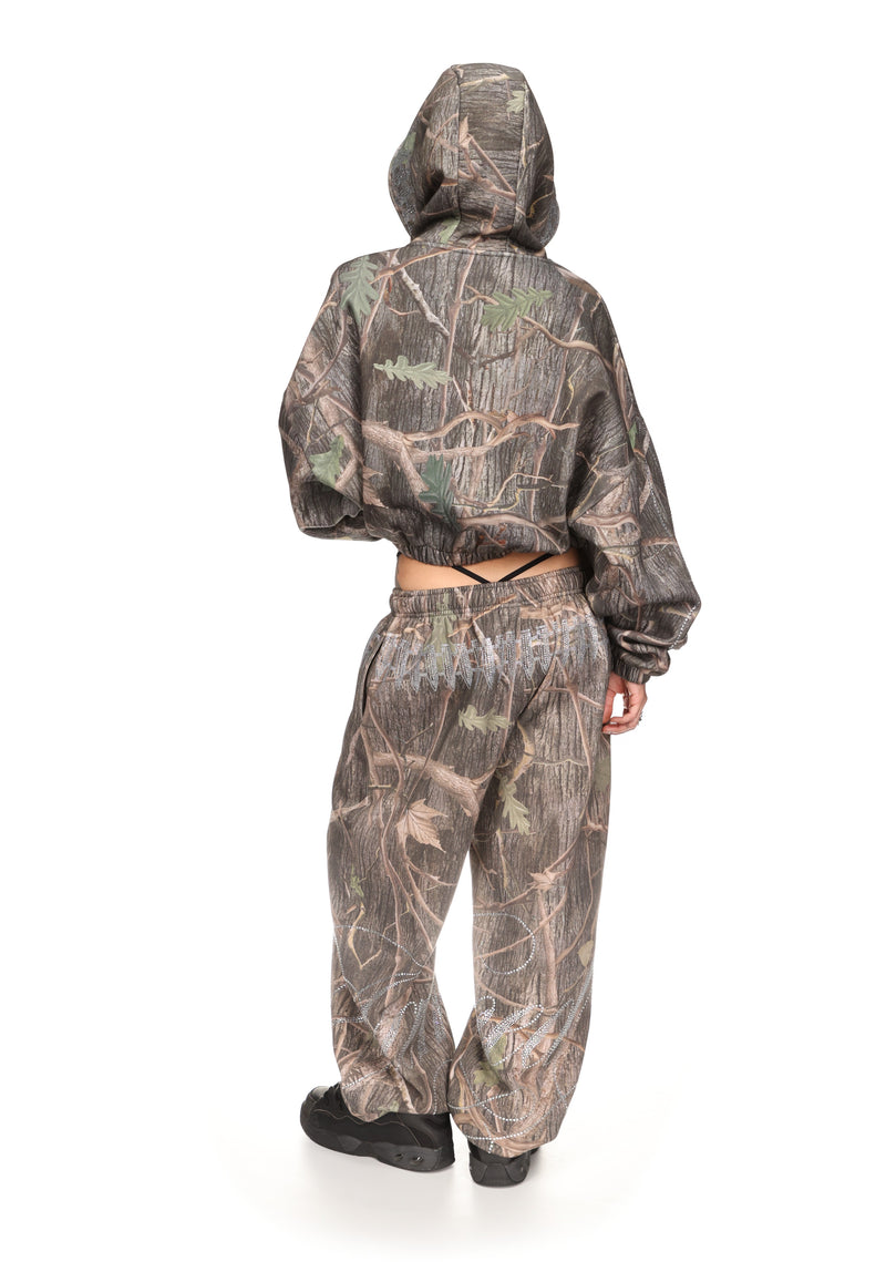 ENEMY RHINESTONE CROP ZIP HOODIE TREE CAMO