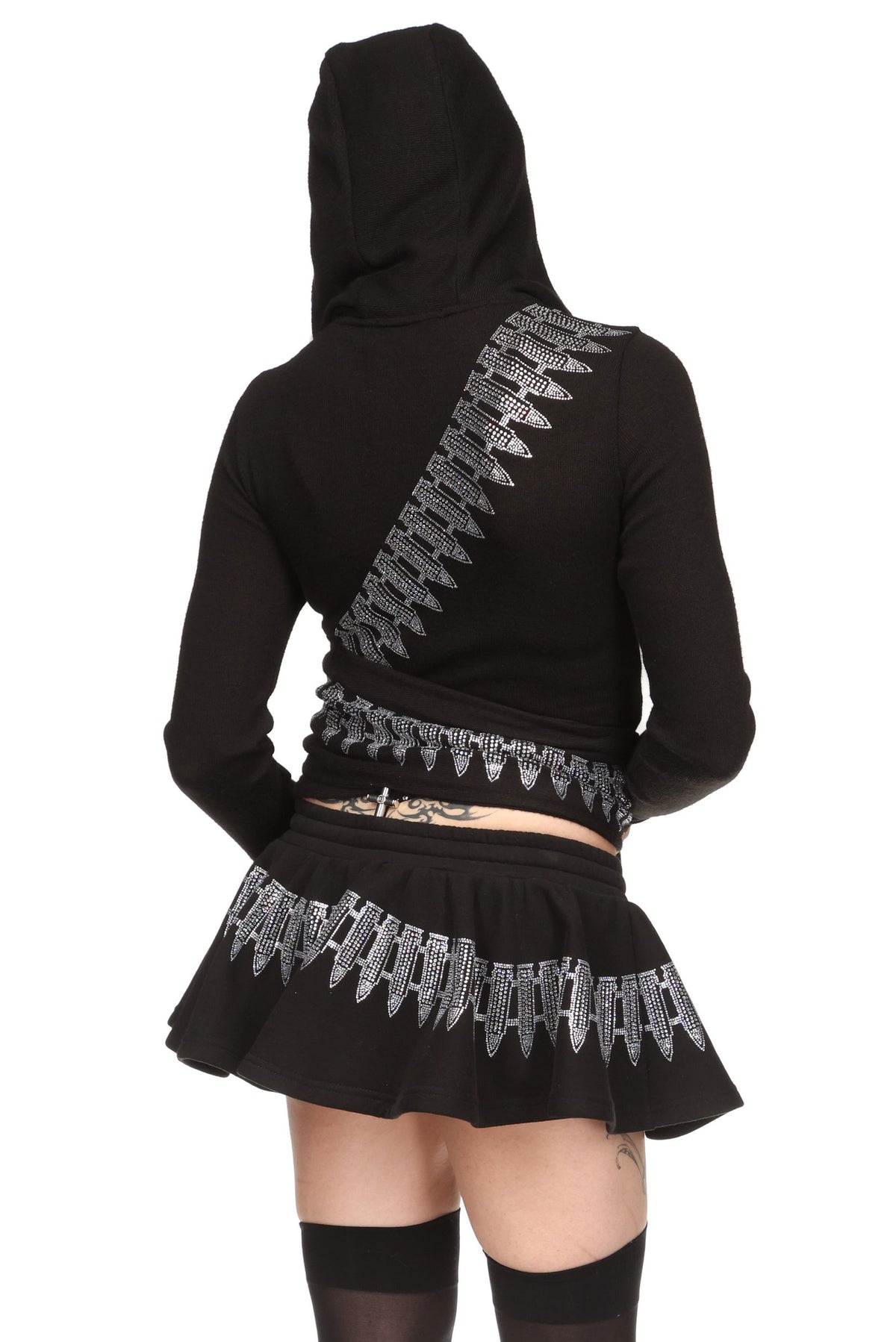 ENEMY RHINESTONE CROSS TIE HOODIE BLACK