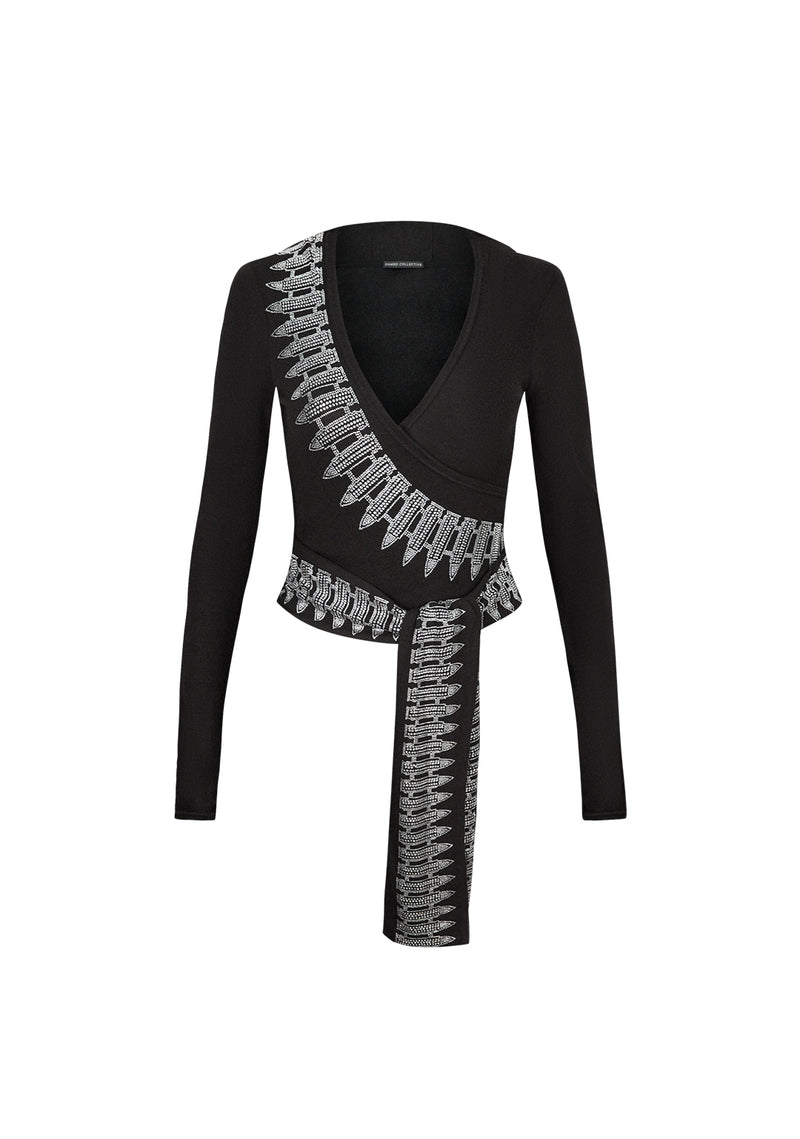 ENEMY RHINESTONE CROSS TIE HOODIE BLACK