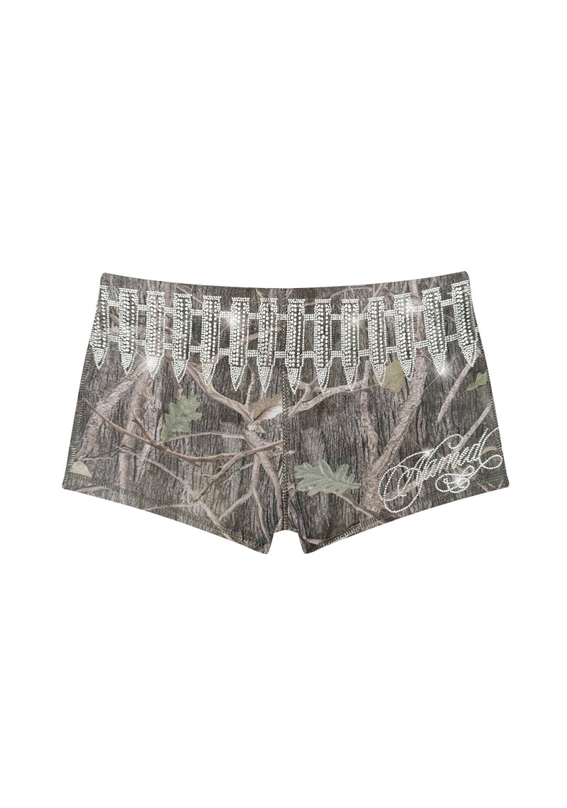 ENEMY RHINESTONE MICRO HOTPANT SHORTS TREE CAMO