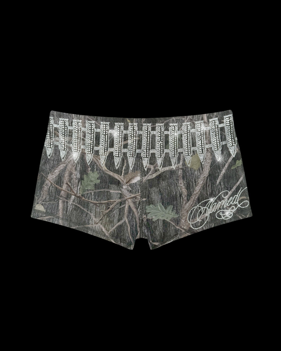 ENEMY RHINESTONE HOTPANT SHORTS TREE CAMO