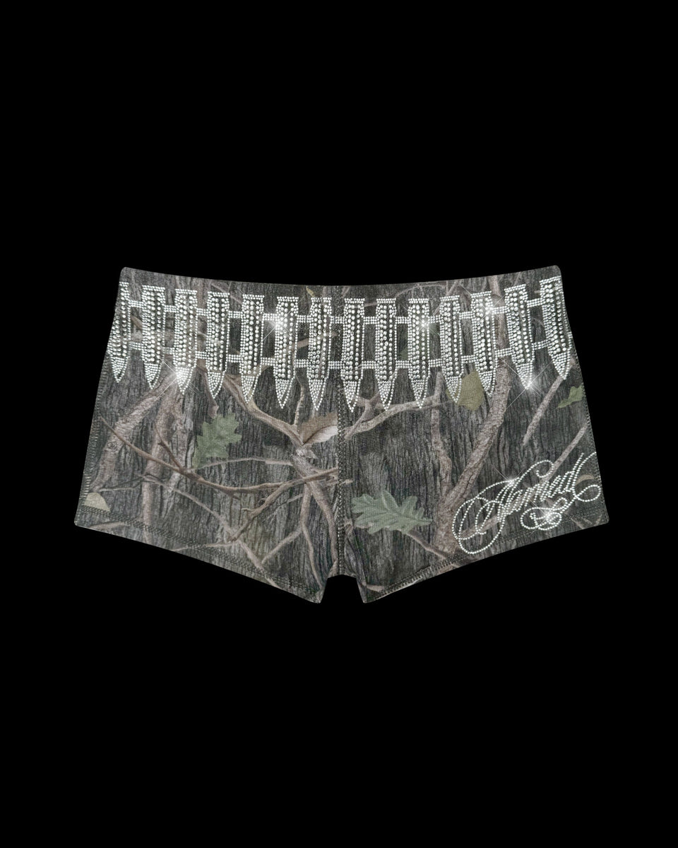 ENEMY RHINESTONE MICRO HOTPANT SHORTS TREE CAMO