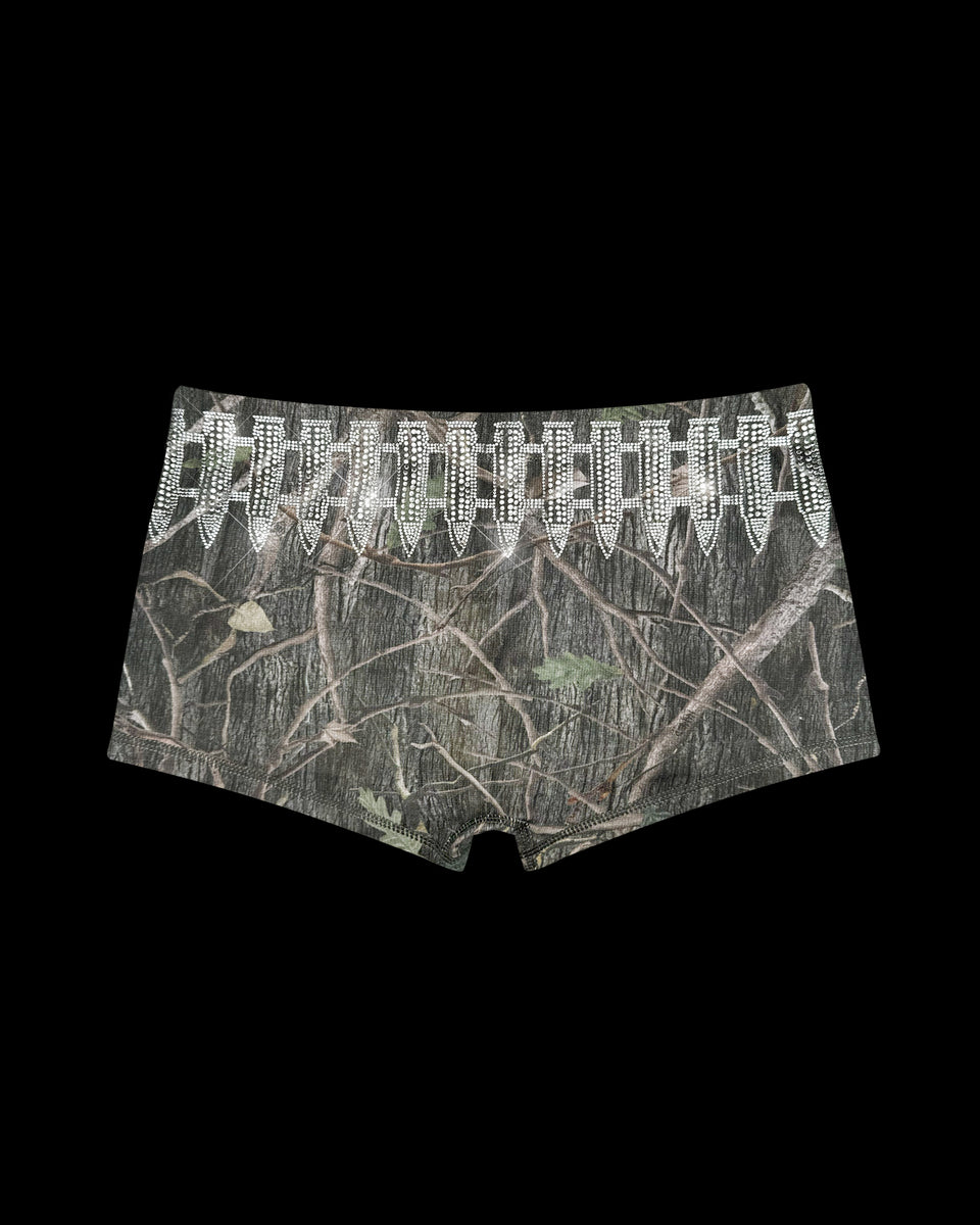 ENEMY RHINESTONE HOTPANT SHORTS TREE CAMO