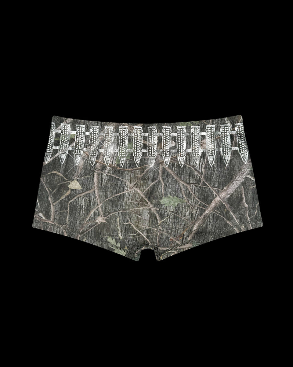 ENEMY RHINESTONE MICRO HOTPANT SHORTS TREE CAMO