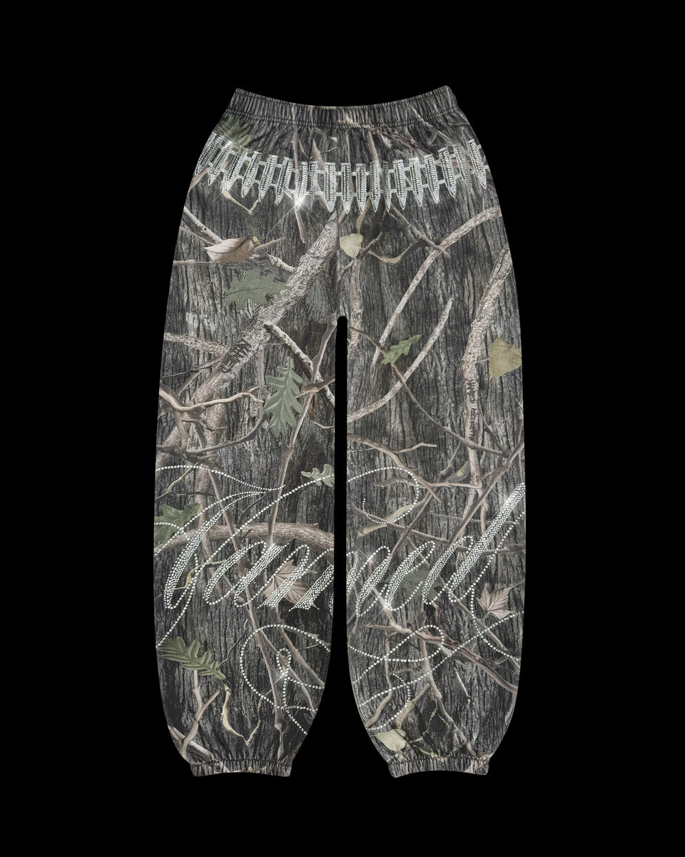 ENEMY RHINESTONE SWEATPANTS TREE CAMO