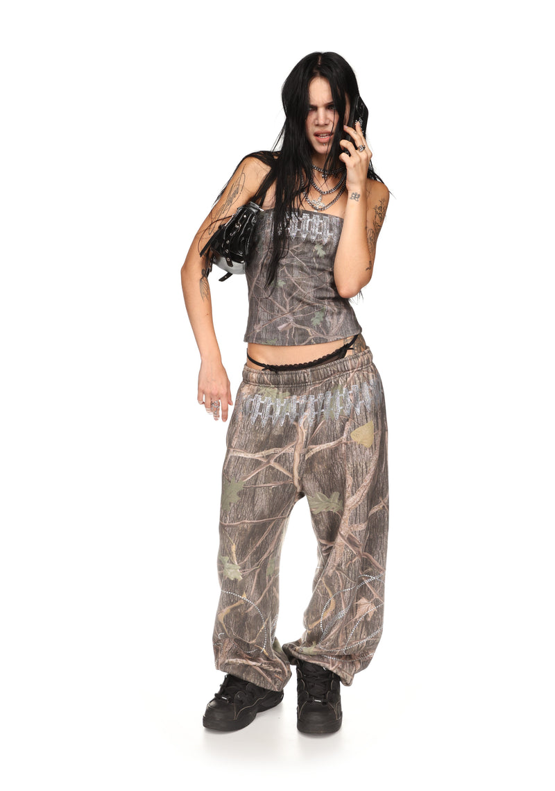 ENEMY RHINESTONE SWEATPANTS TREE CAMO