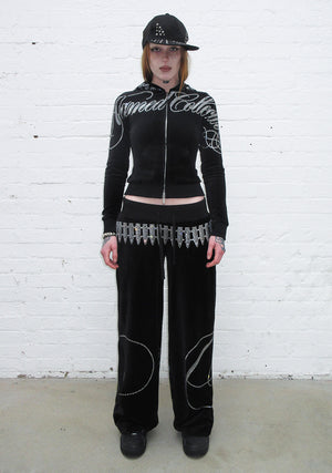 ENEMY RHINESTONE VELOUR SWEATPANTS BLACK