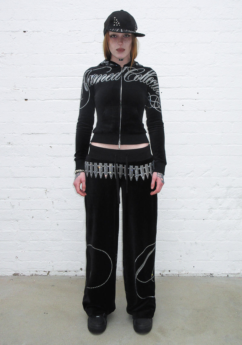 ENEMY RHINESTONE VELOUR SWEATPANTS BLACK