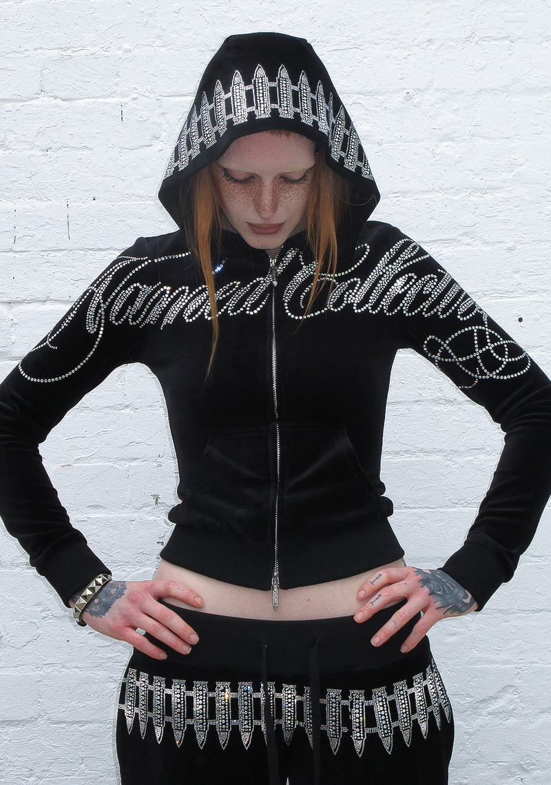 ENEMY RHINESTONE VELOUR ZIP HOODIE BLACK
