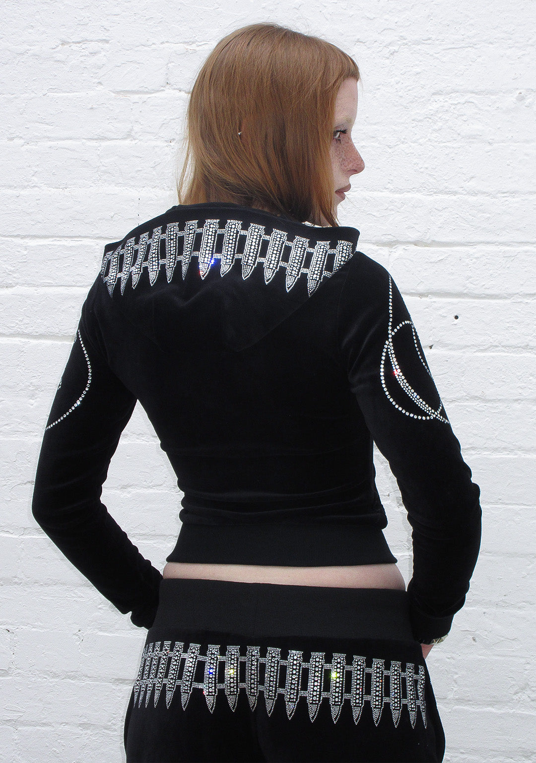 ENEMY RHINESTONE VELOUR ZIP HOODIE BLACK