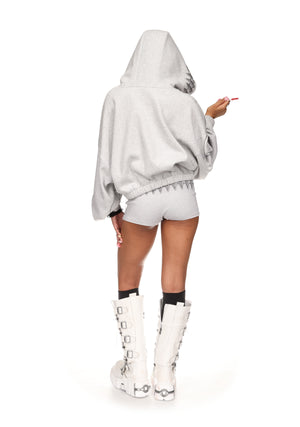 ENEMY STUDDED CROP ZIP HOODIE GREY MARL