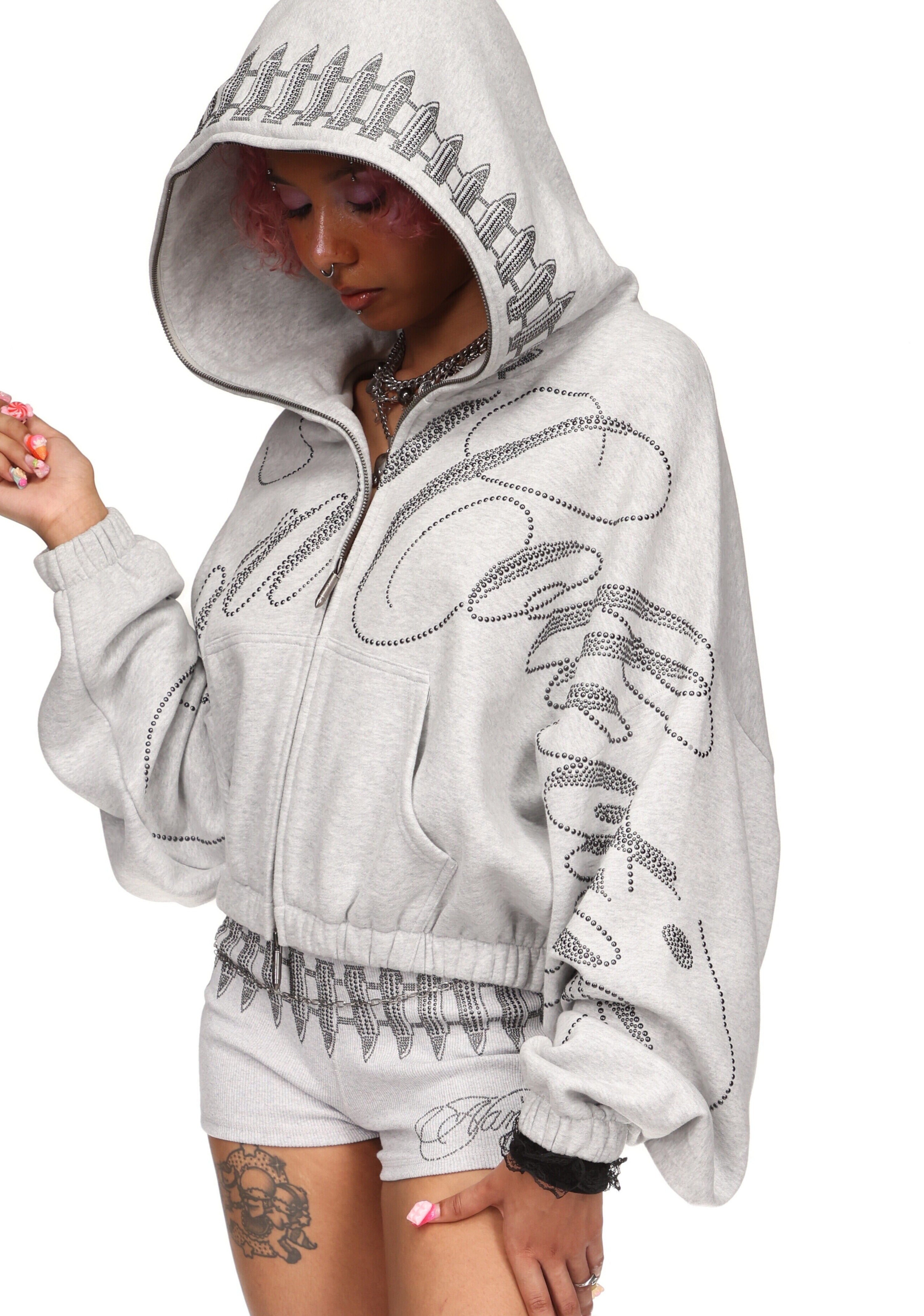Enemy Studded Crop Zip Hoodie Grey Marl – NAMED COLLECTIVE®