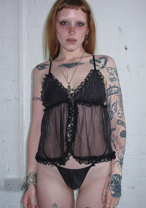 ENVY HARDWARE CHARM MESH G-STRING (2 PACK) CHARCOAL