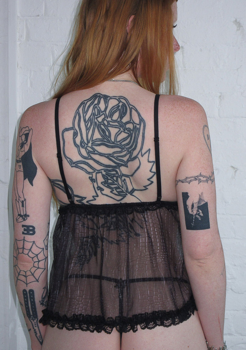 ENVY SHEER SNAKESKIN MESH CAMI TOP CHARCOAL