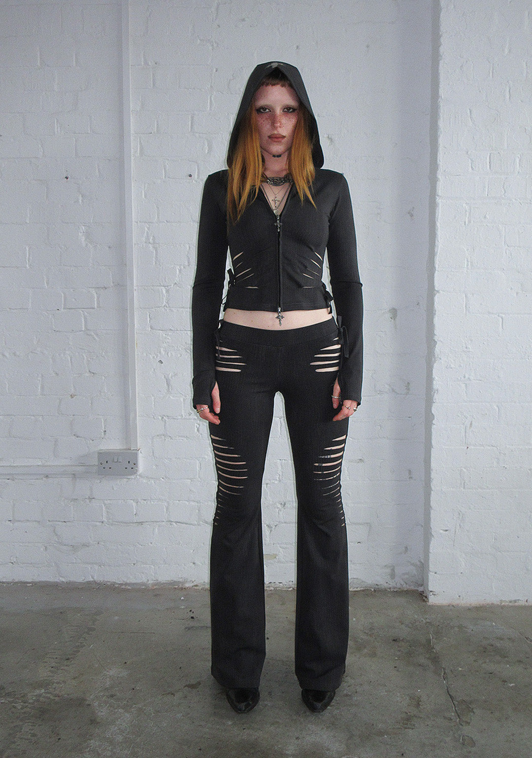 ENVY SNAKESKIN SLASHED SCULPT STRETCH PANTS CHARCOAL