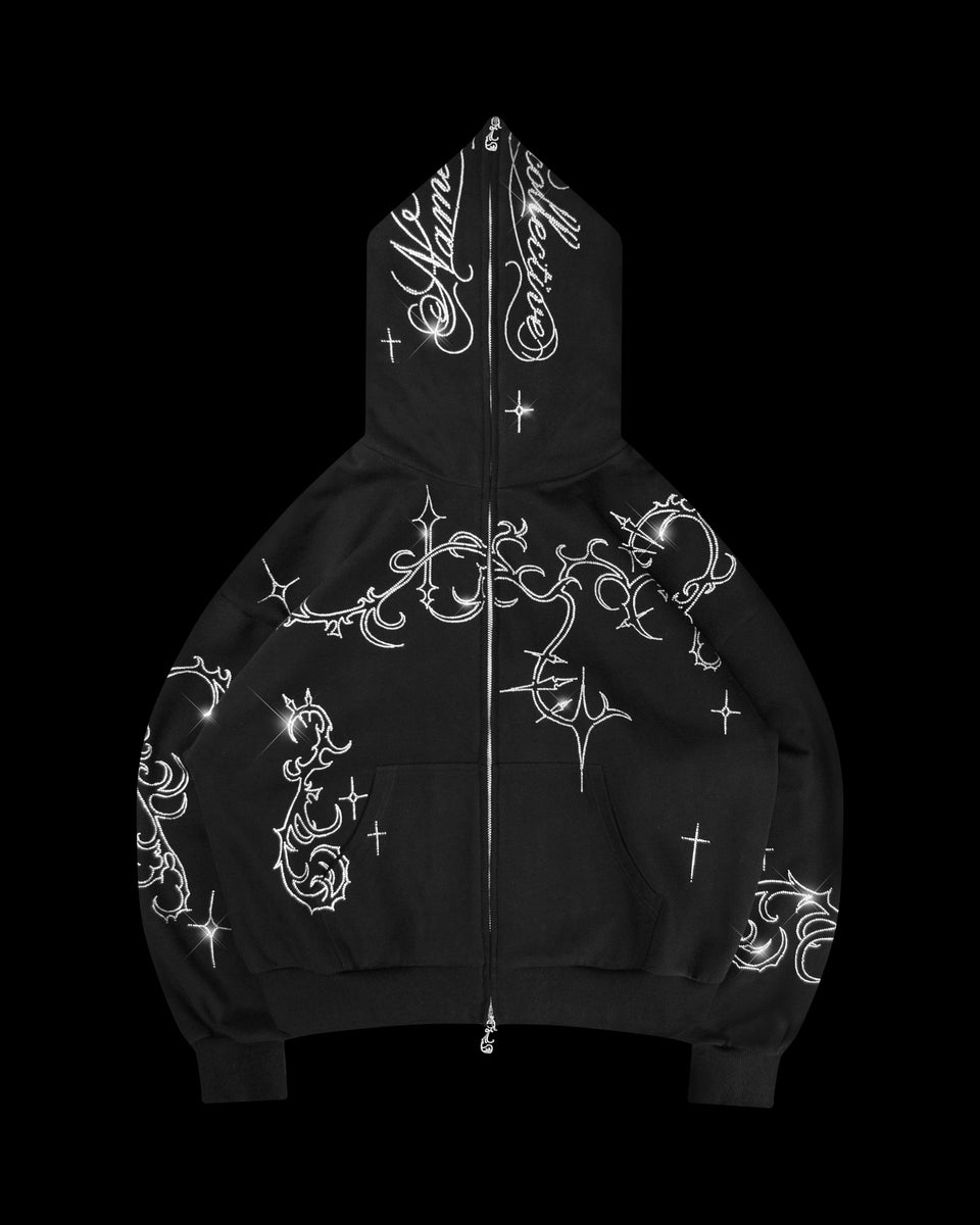 ETERNAL RHINESTONE ZIP HOODIE BLACK