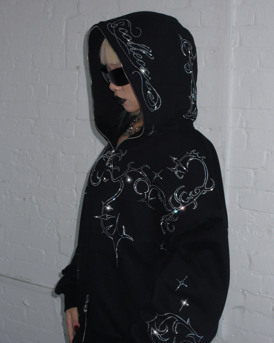 ETERNAL RHINESTONE ZIP HOODIE BLACK