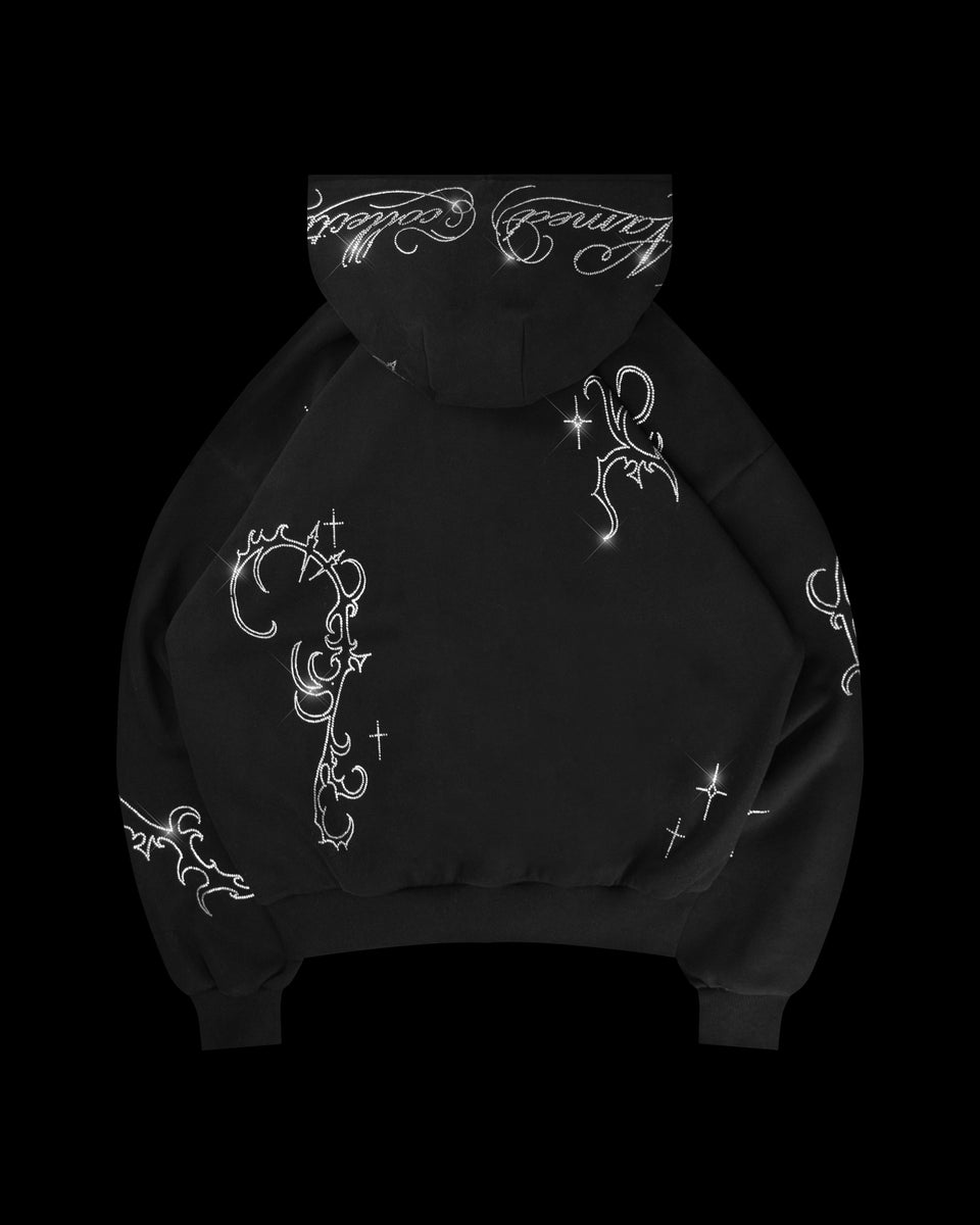 ETERNAL RHINESTONE ZIP HOODIE BLACK