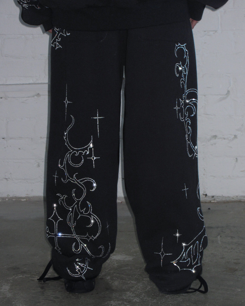 ETERNAL RHINESTONE SWEATPANTS BLACK