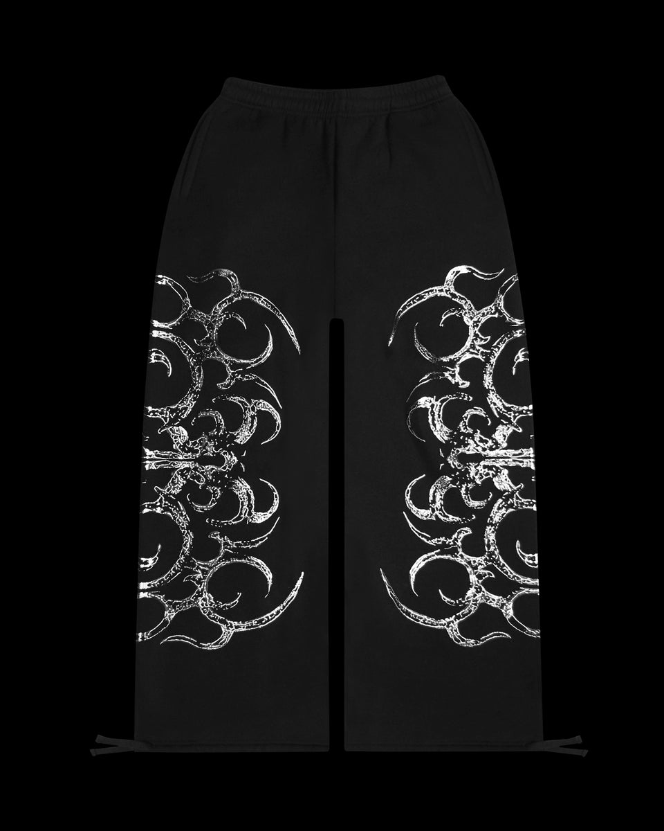 EUPHORIA DISTRESSED PRINT CHROME OVERSIZED SWEATPANTS BLACK