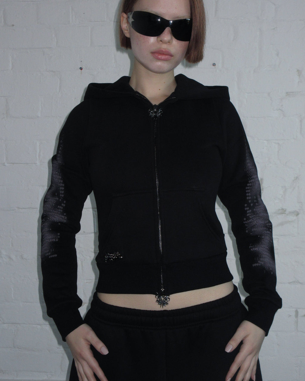 【NAMED COLLECTIVE】GHOST EMBROIDERED FITTED ZIP HOODIE GHOST RHINESTONE ZIP HOODIE BLACK – NAMED COLLECTIVE®