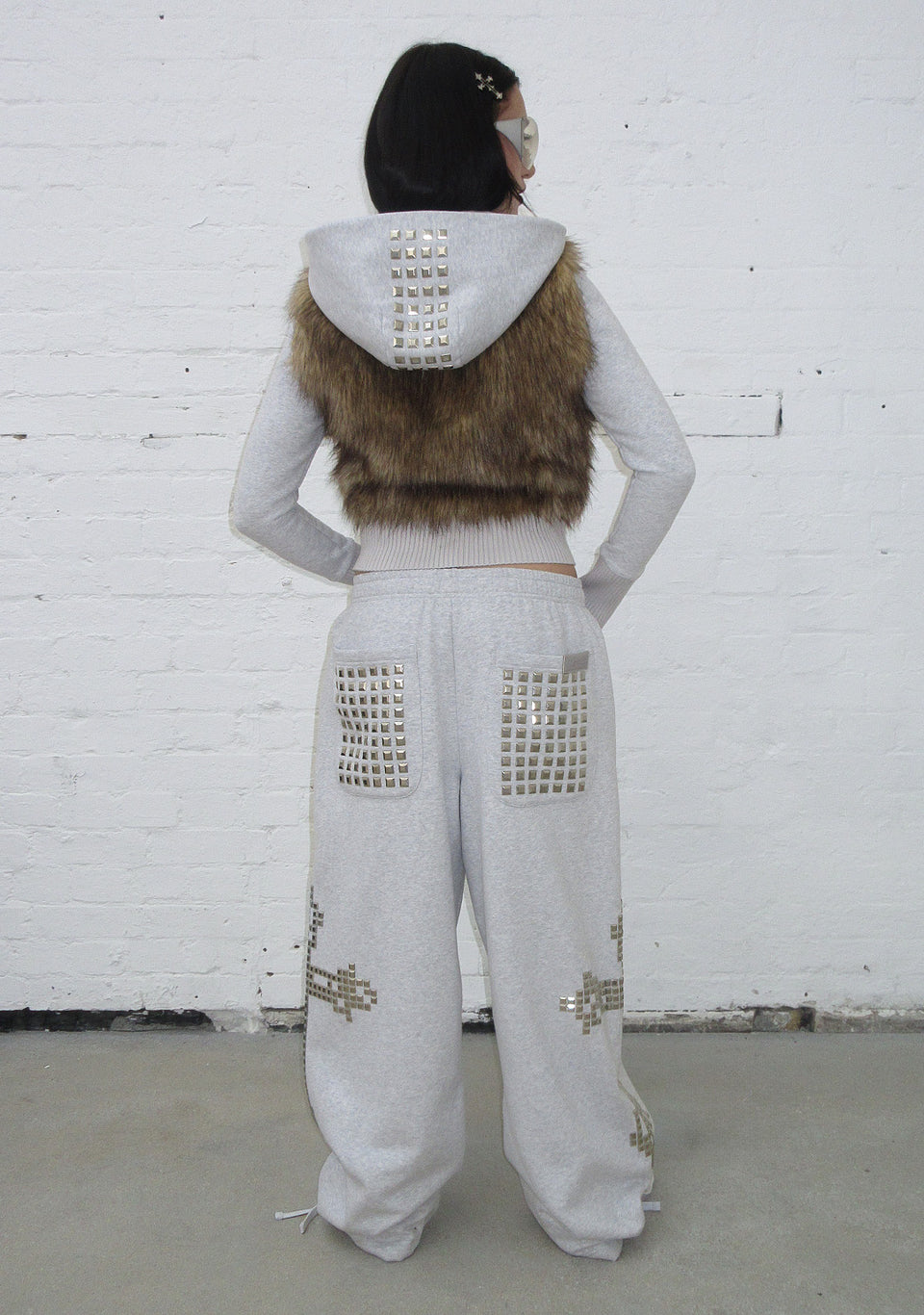 FAITHFUL STUDDED OVERSIZED SWEATPANTS GREY MARL