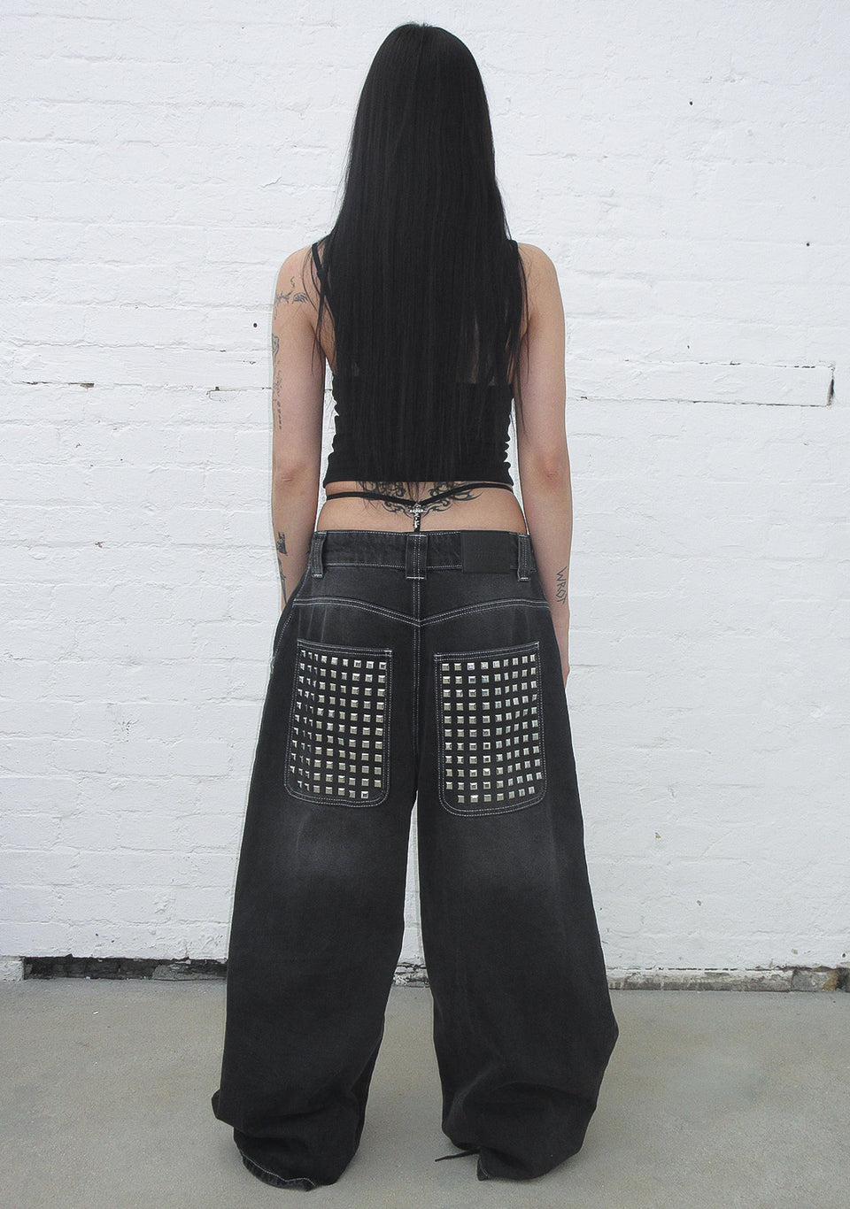 FAITHFUL STUDDED OVERSIZED JEANS WASHED BLACK