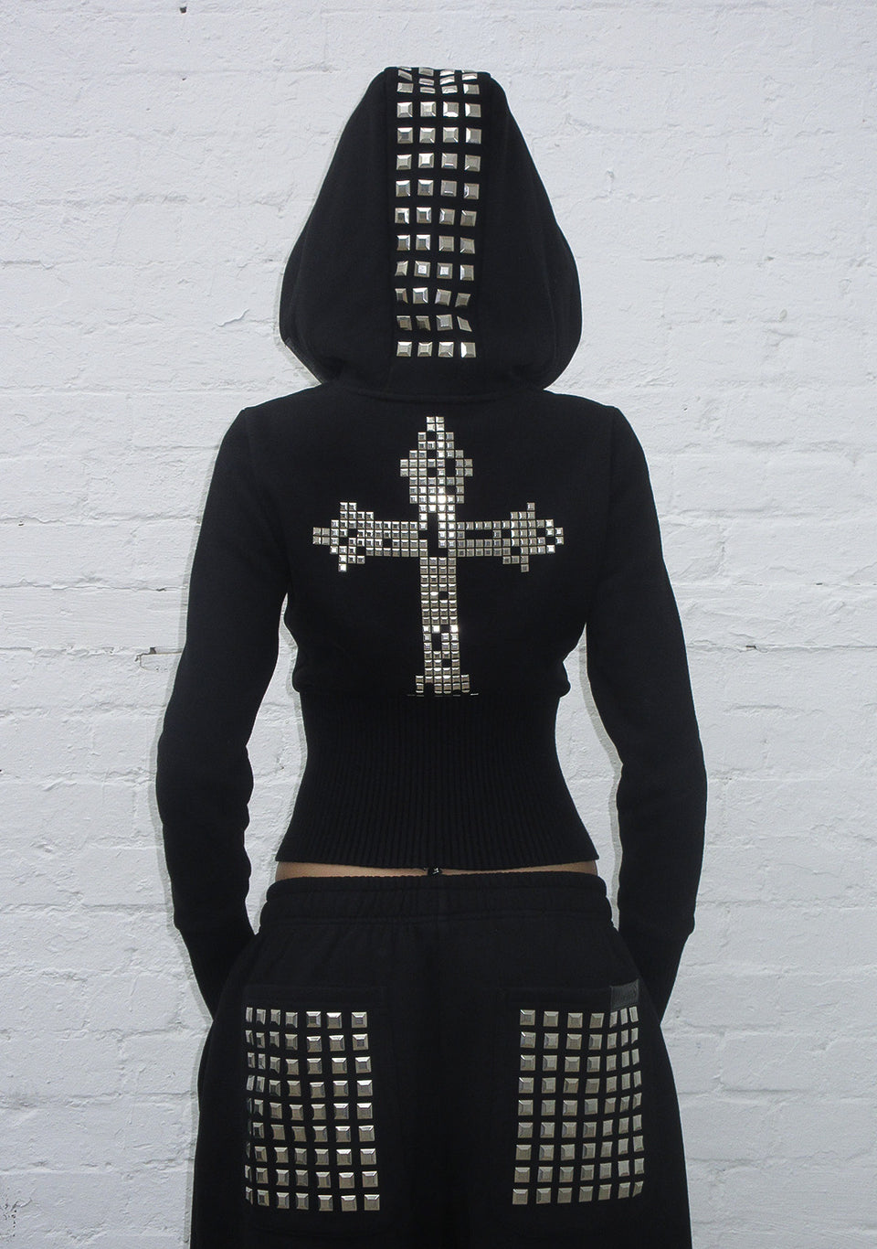 FAITHFUL FAUX FUR VEST AND FITTED ZIP HOODIE TWO PIECE SET BLACK