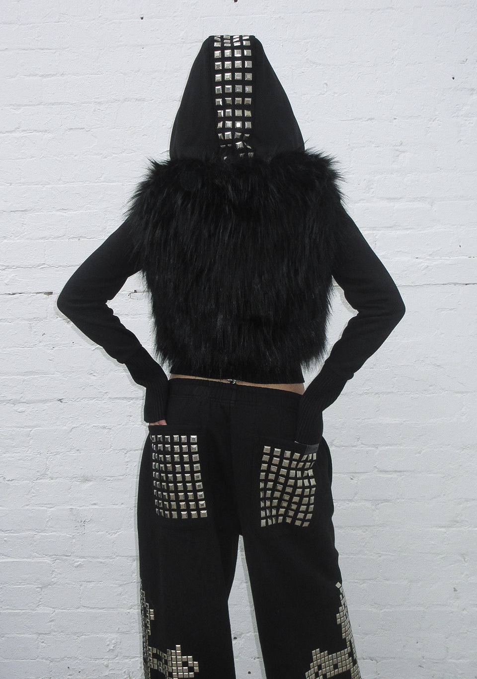 FAITHFUL FAUX FUR VEST AND FITTED ZIP HOODIE TWO PIECE SET BLACK