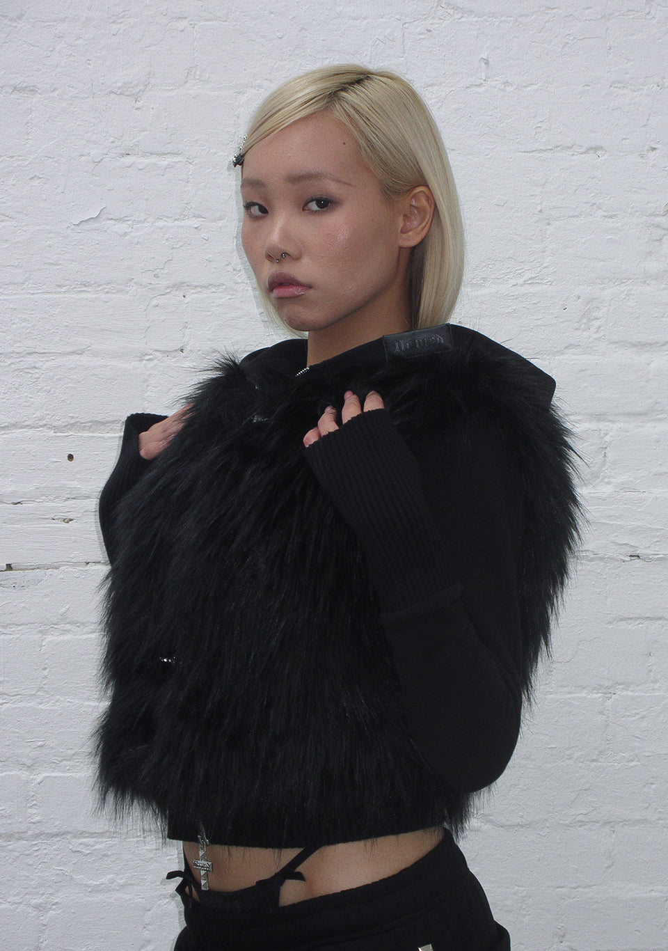 FAITHFUL FAUX FUR VEST AND FITTED ZIP HOODIE TWO PIECE SET BLACK
