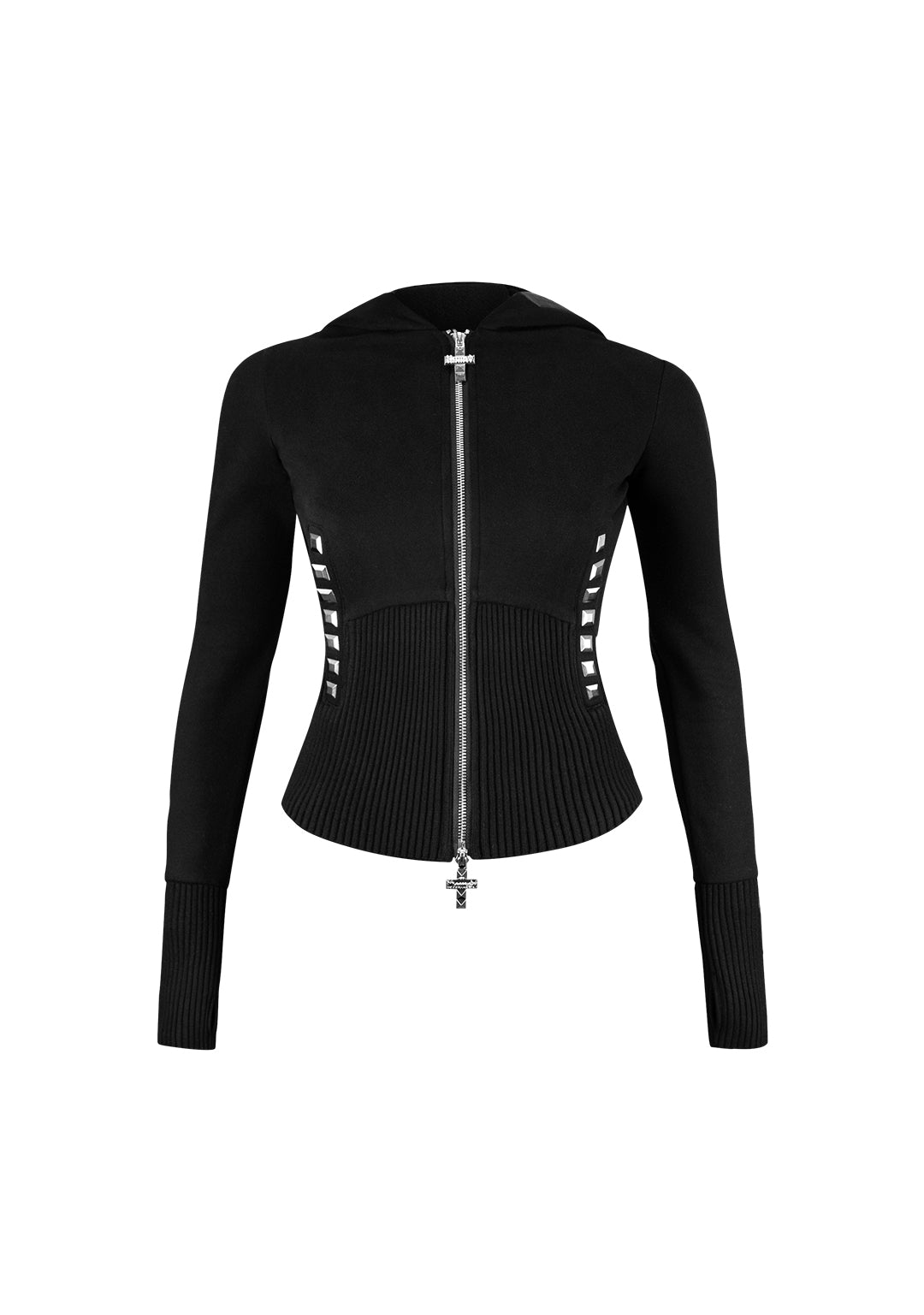 FAITHFUL FAUX FUR VEST AND FITTED ZIP HOODIE TWO PIECE SET BLACK