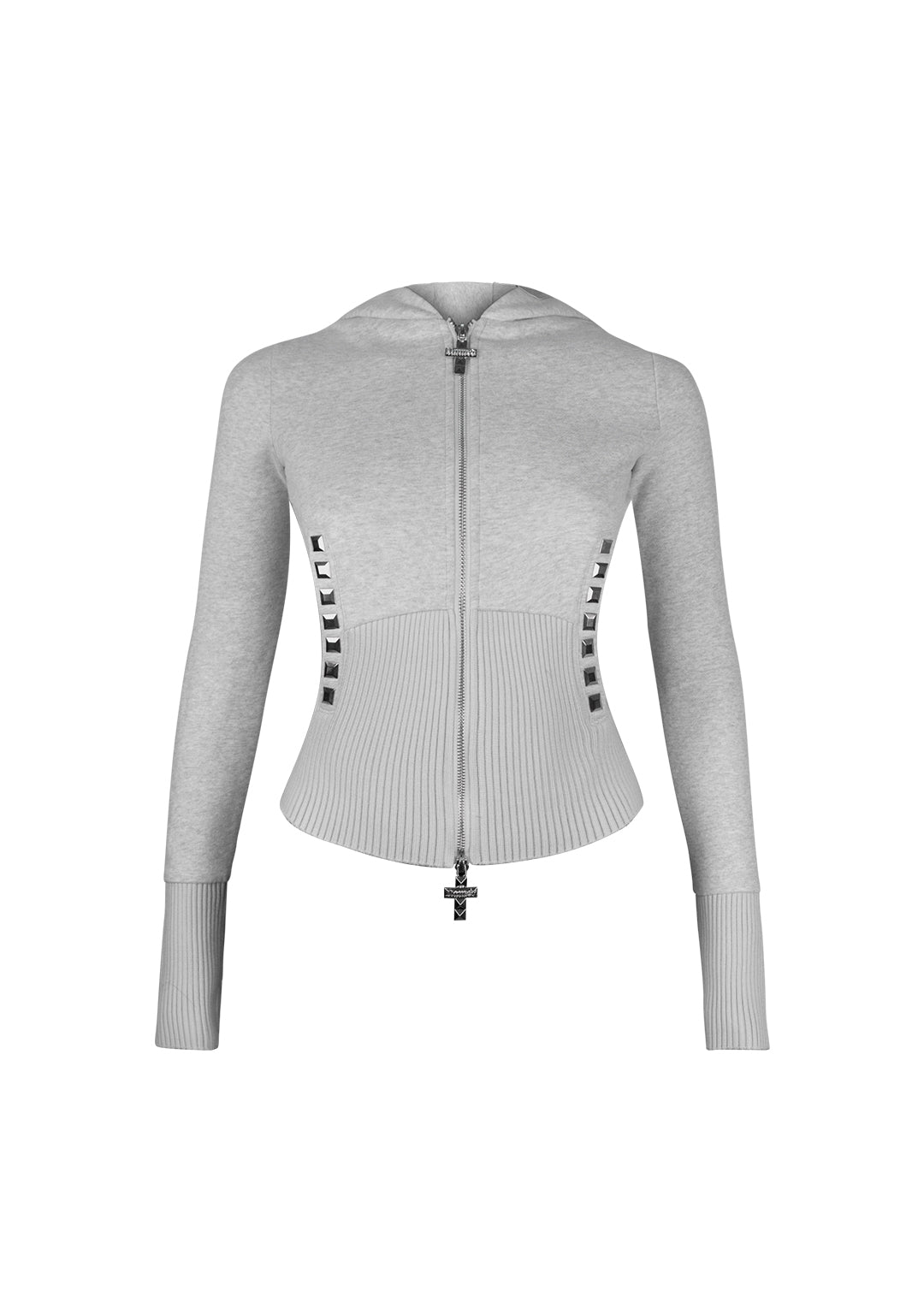 FAITHFUL FAUX FUR VEST AND FITTED ZIP HOODIE TWO PIECE SET GREY MARL