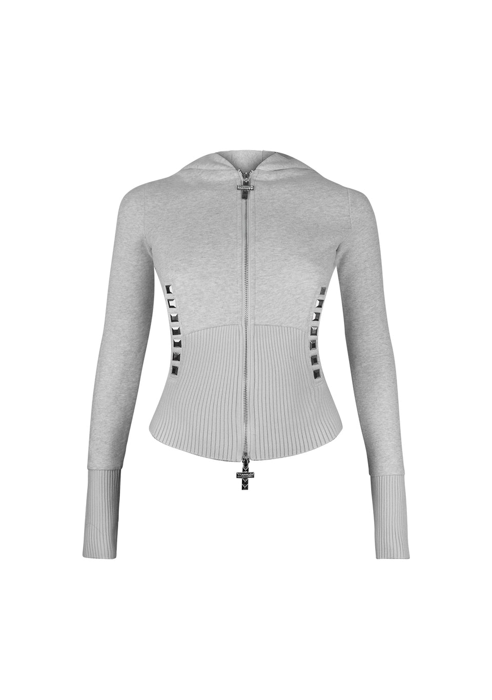 FAITHFUL FAUX FUR VEST AND FITTED ZIP HOODIE TWO PIECE SET GREY MARL