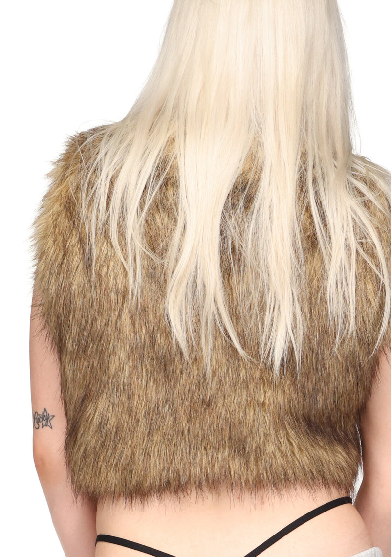 FAITHFUL FAUX FUR VEST AND FITTED ZIP HOODIE TWO PIECE SET GREY MARL
