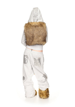 FAITHFUL FAUX FUR VEST AND FITTED ZIP HOODIE TWO PIECE SET GREY MARL