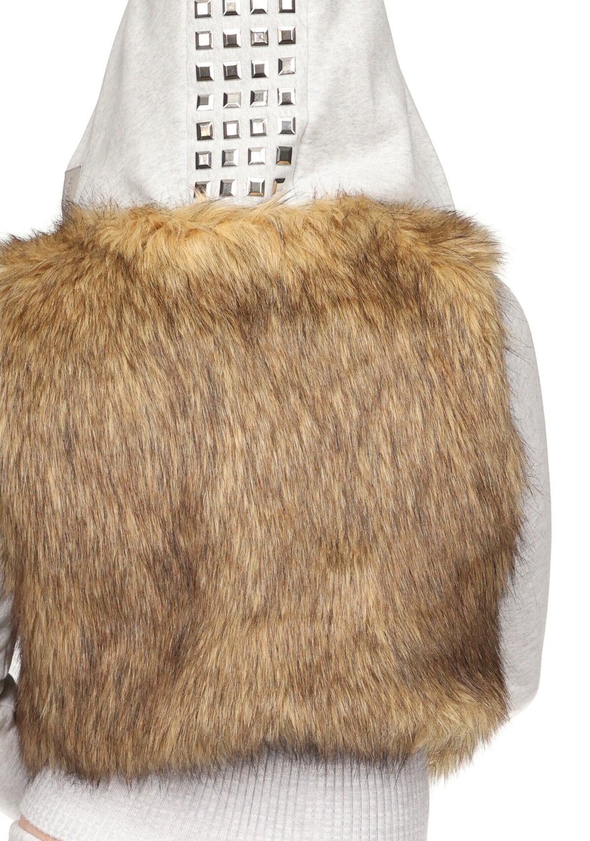 FAITHFUL FAUX FUR VEST AND FITTED ZIP HOODIE TWO PIECE SET GREY MARL