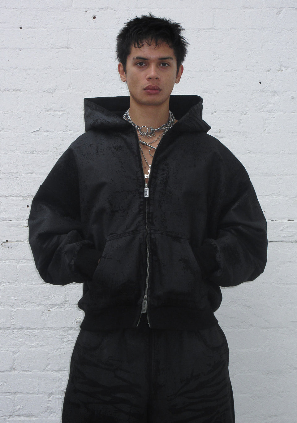 FAITHFUL LEATHER EFFECT ZIP HOODIE BLACK