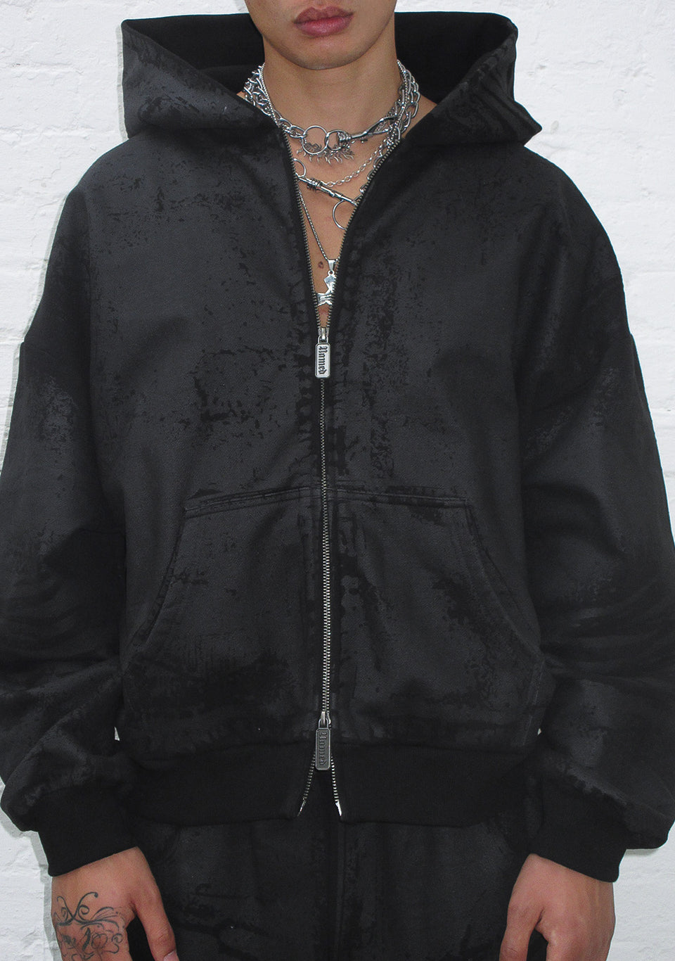 FAITHFUL LEATHER EFFECT ZIP HOODIE BLACK