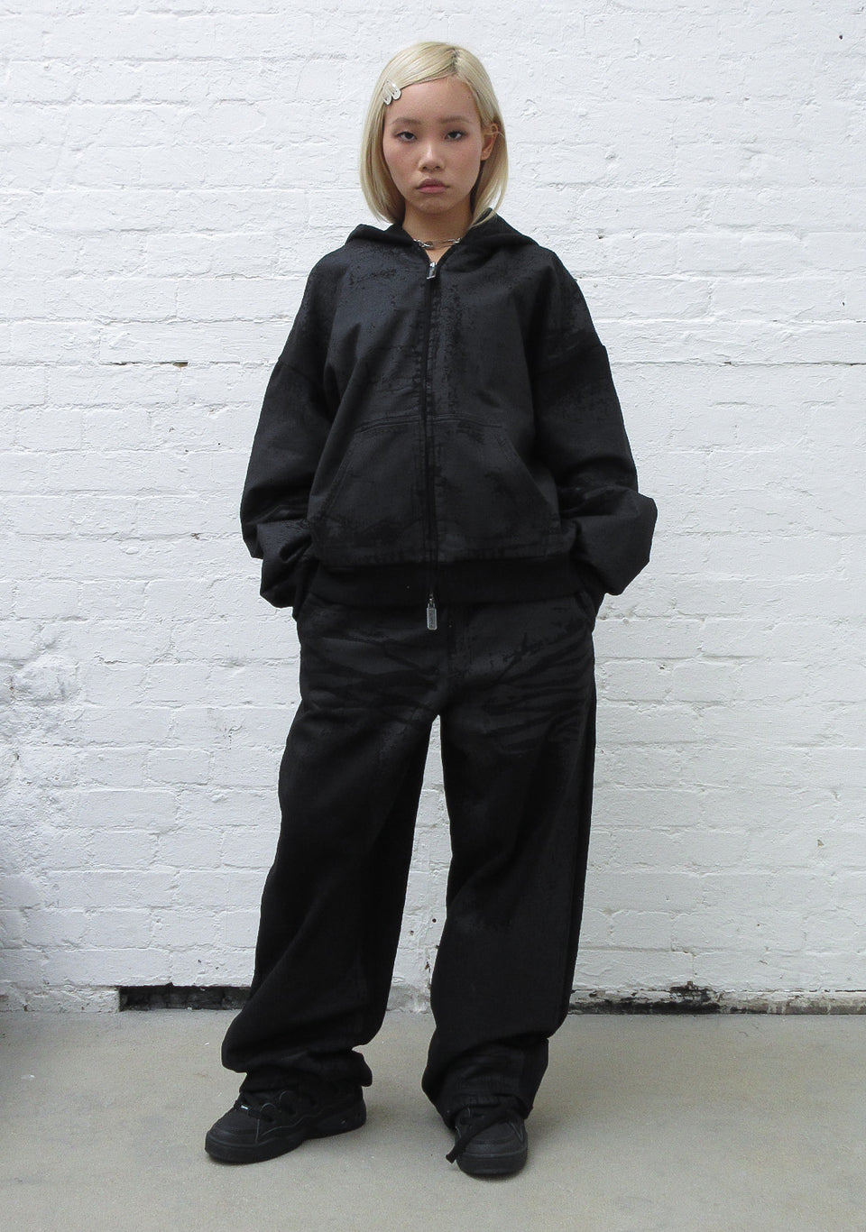 FAITHFUL LEATHER EFFECT OVERSIZED SWEATPANTS BLACK