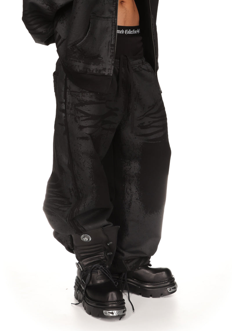FAITHFUL LEATHER EFFECT OVERSIZED SWEATPANTS BLACK