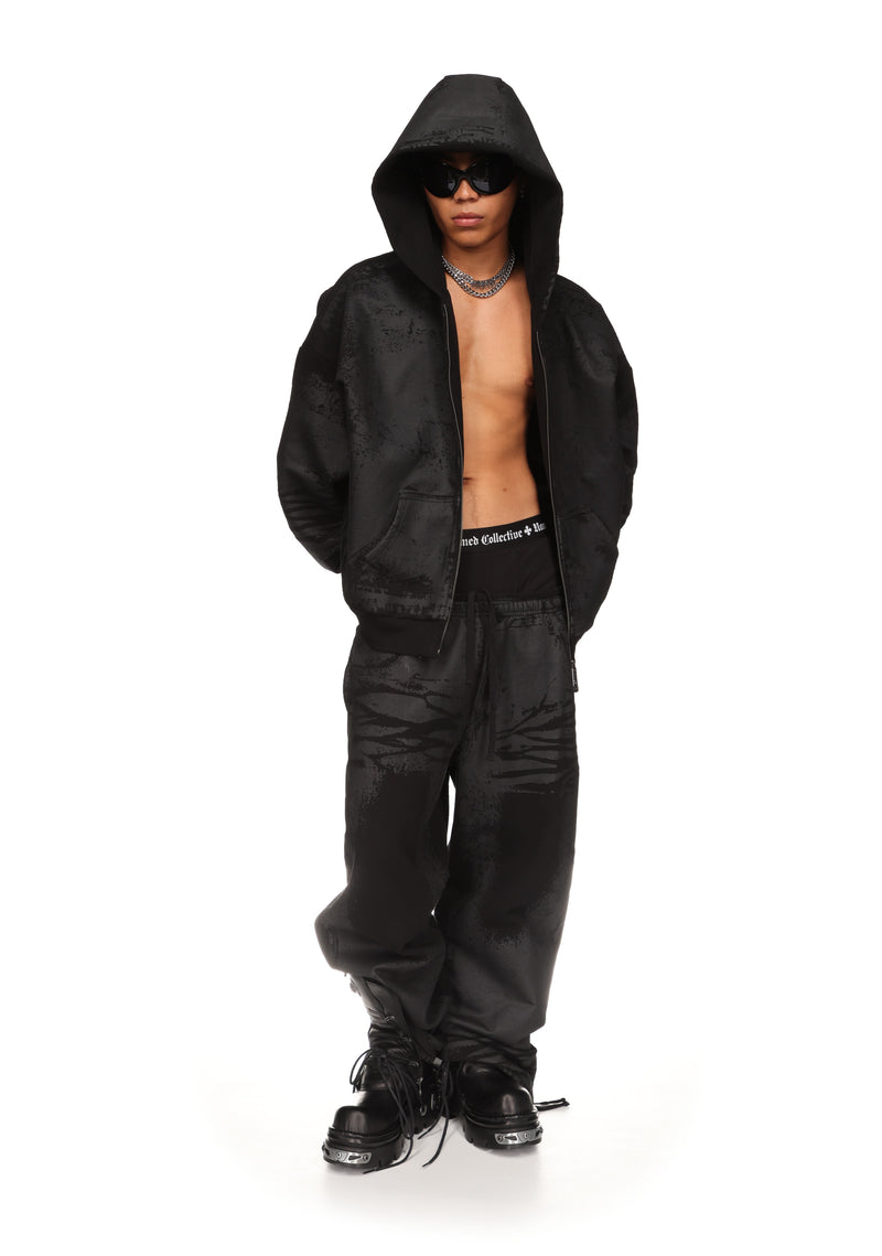 FAITHFUL LEATHER EFFECT ZIP HOODIE BLACK