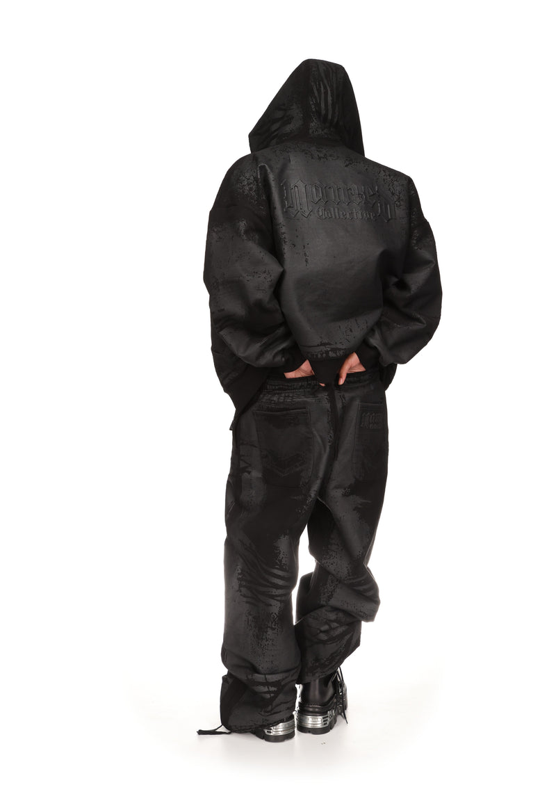 FAITHFUL LEATHER EFFECT ZIP HOODIE BLACK